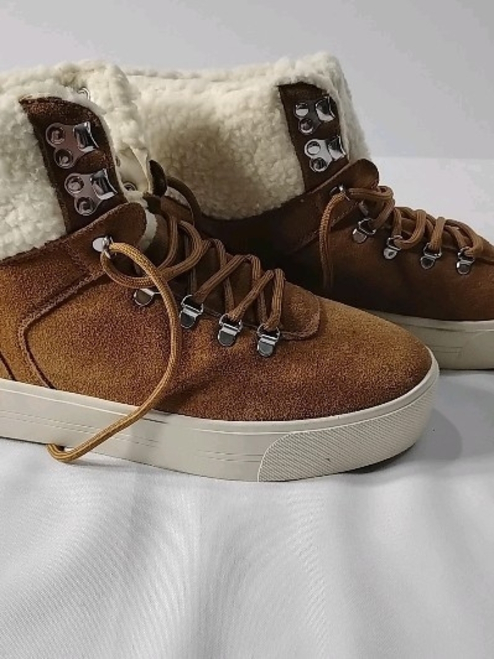 Marc Fisher Brown Suede-Look Sherpa-Lined Ankle Booties